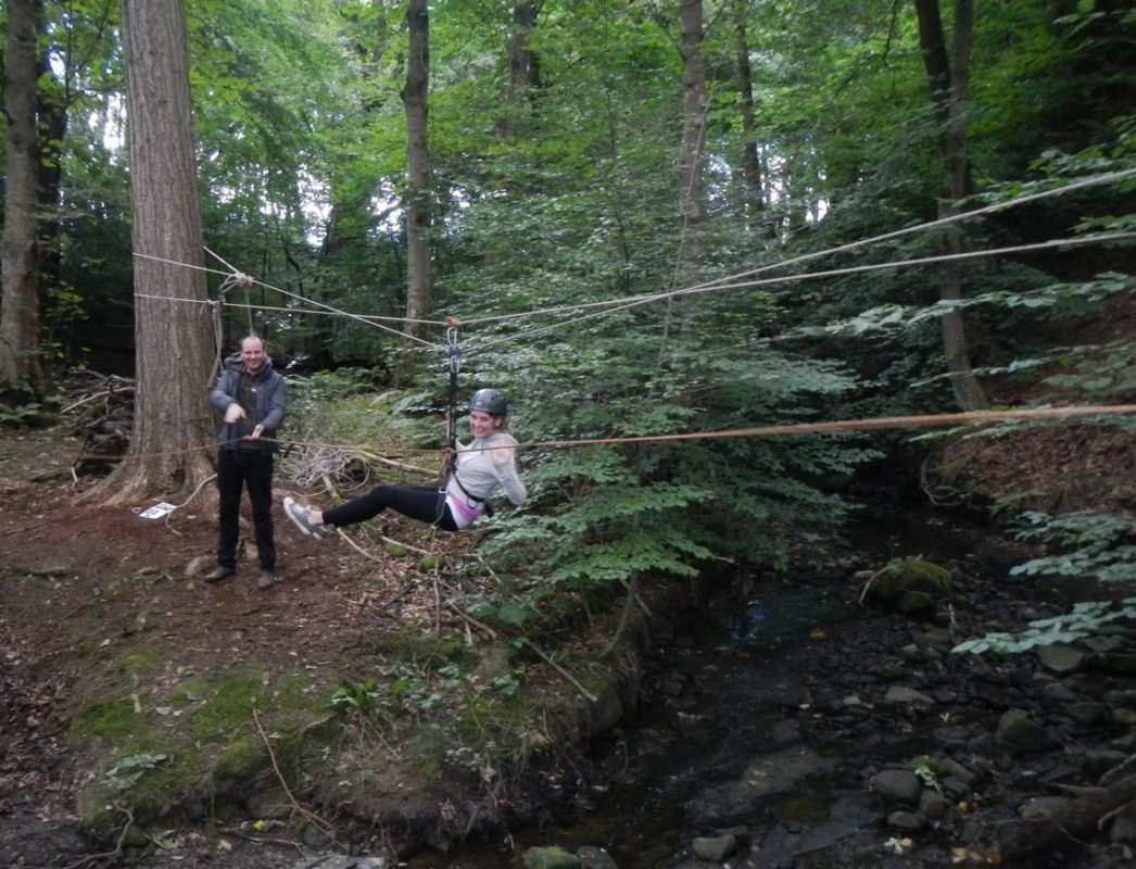 Tyrolean traverse at Outdoor Elements Team Building Centre in Lancashire